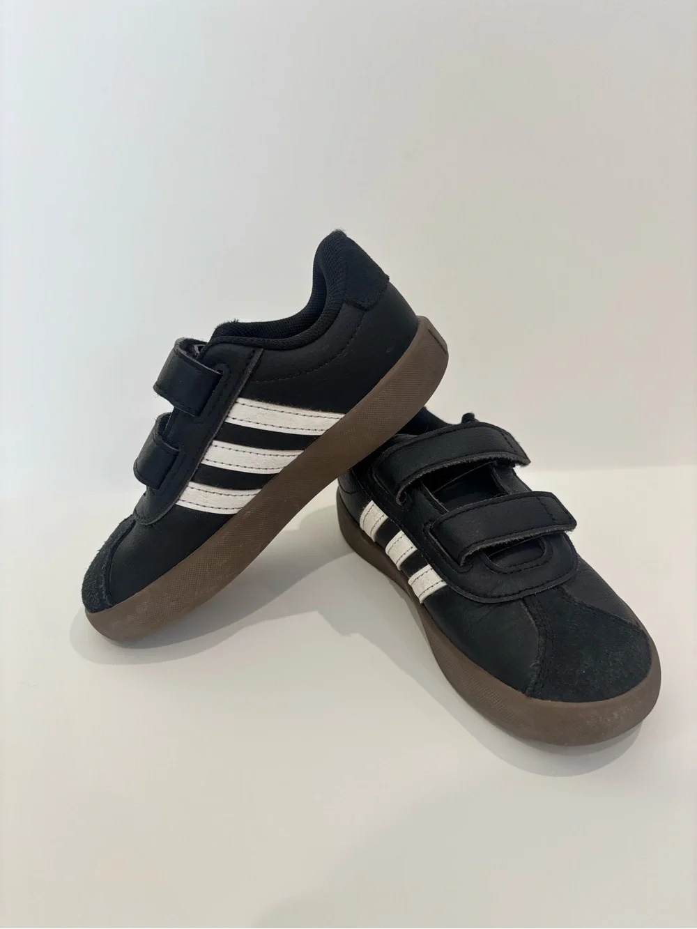 adidas Black Sneakers with White Stripes and Brown Sole - Kids